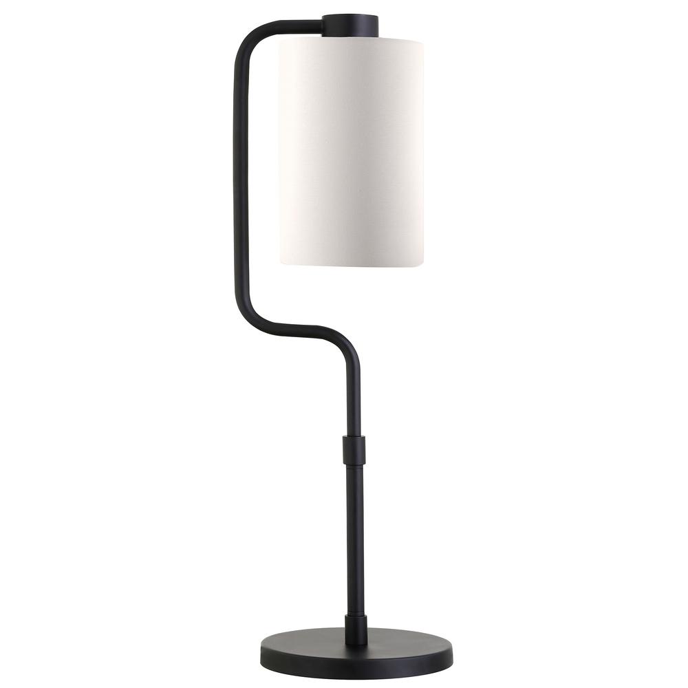 24" Black Metal Table Lamp With White Cylinder Shade. Picture 1