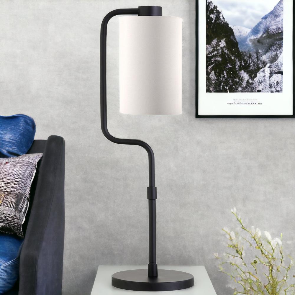 24" Black Metal Table Lamp With White Cylinder Shade. Picture 4