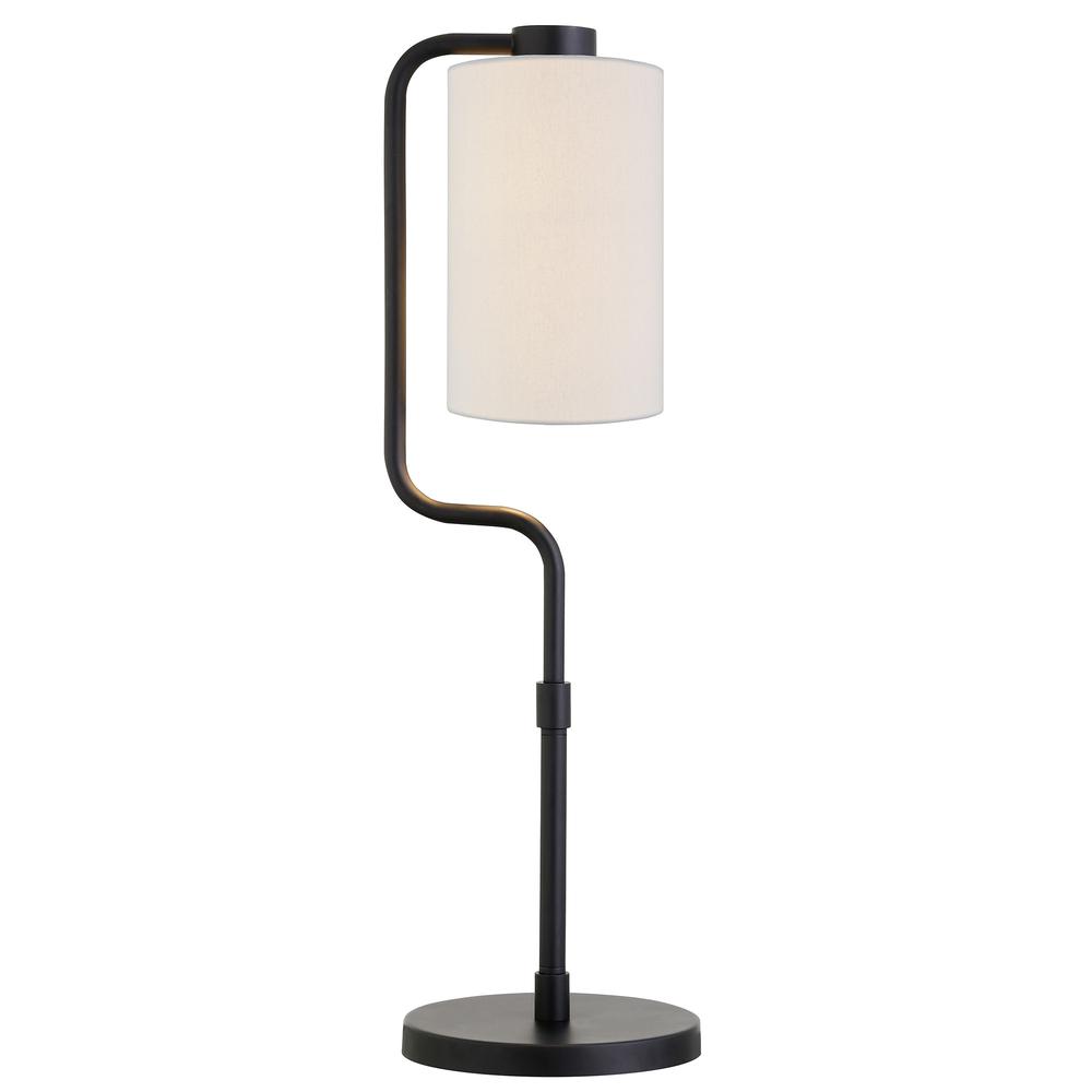 24" Black Metal Table Lamp With White Cylinder Shade. Picture 2