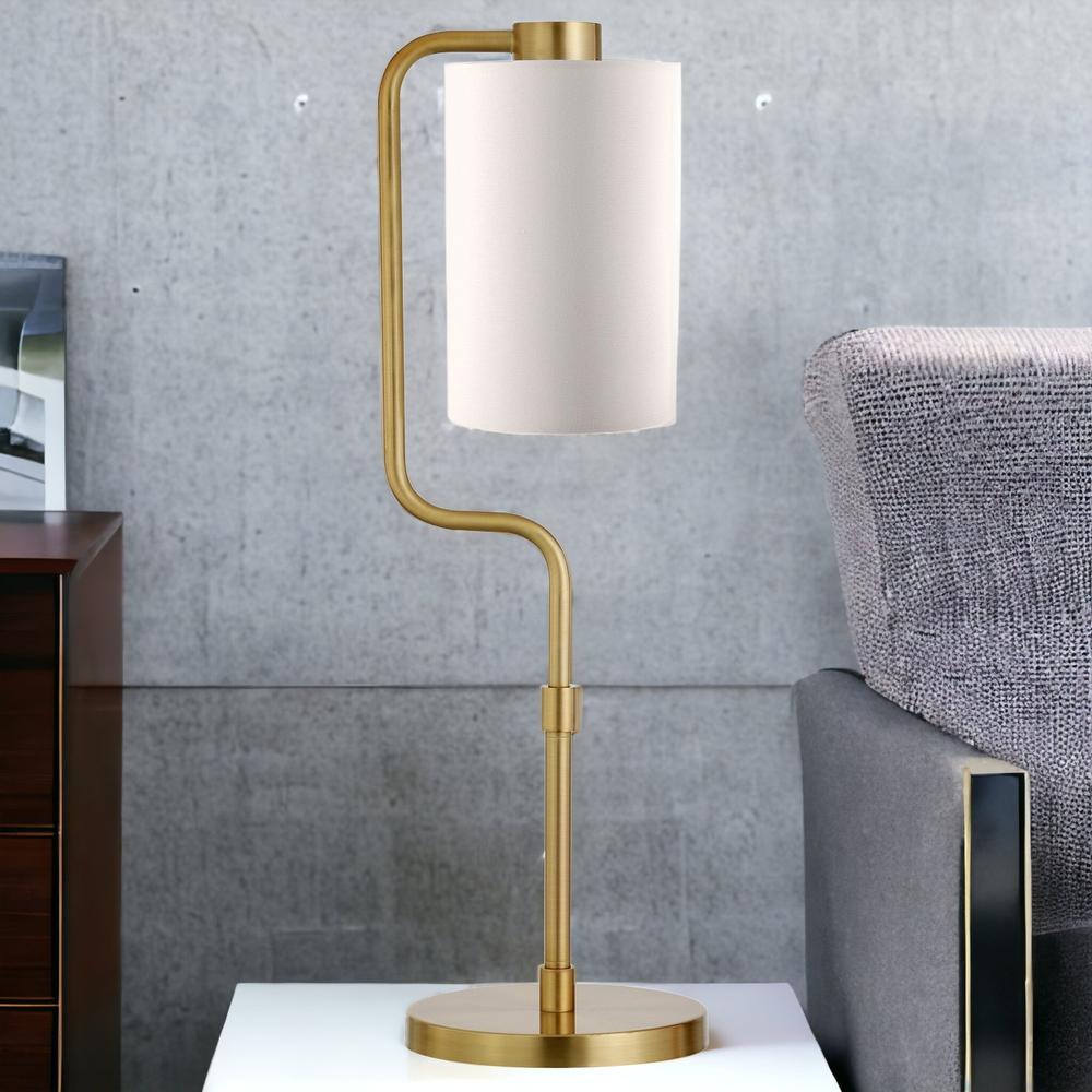 24" Brass Metal Table Lamp With White Cylinder Shade. Picture 3
