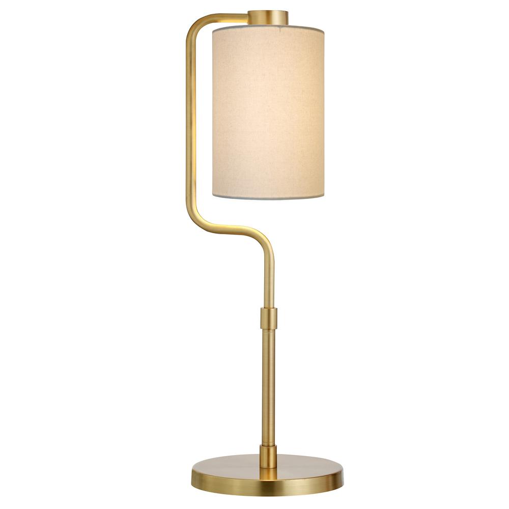 24" Brass Metal Table Lamp With White Cylinder Shade. Picture 2