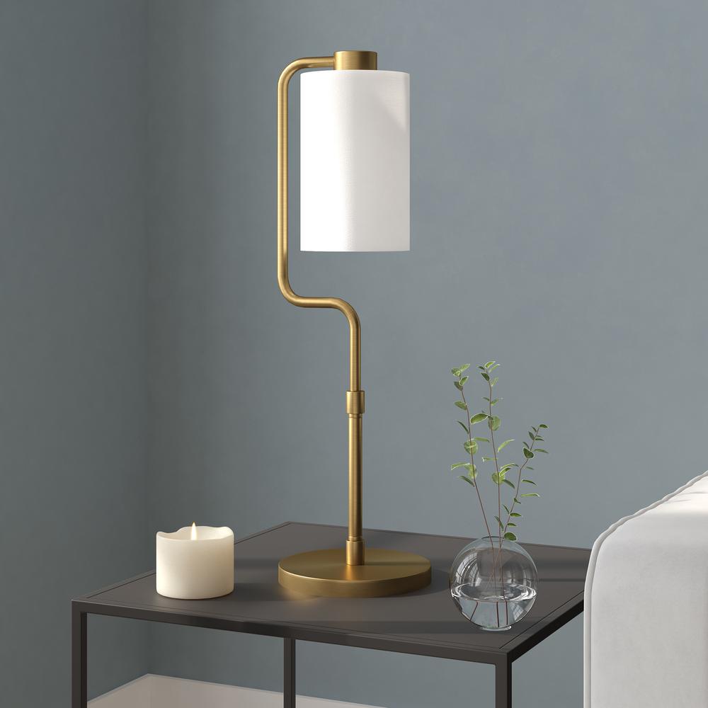 24" Brass Metal Table Lamp With White Cylinder Shade. Picture 5