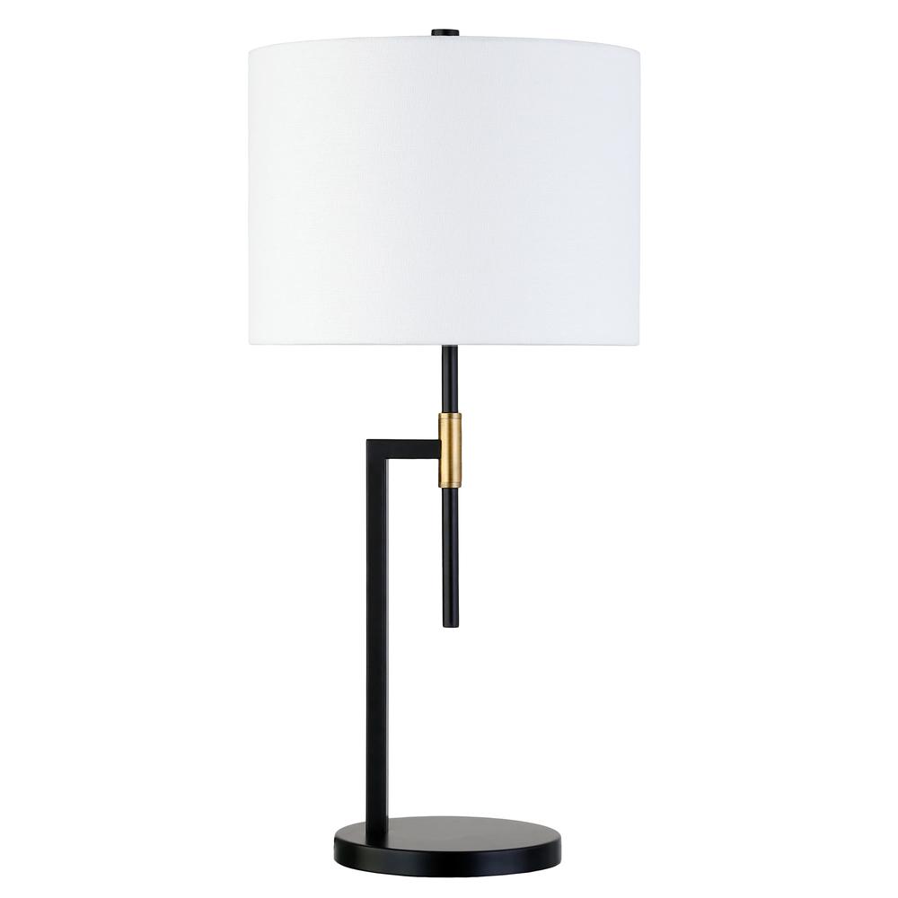 25" Black and Gold Metal Table Lamp With White Drum Shade. Picture 1