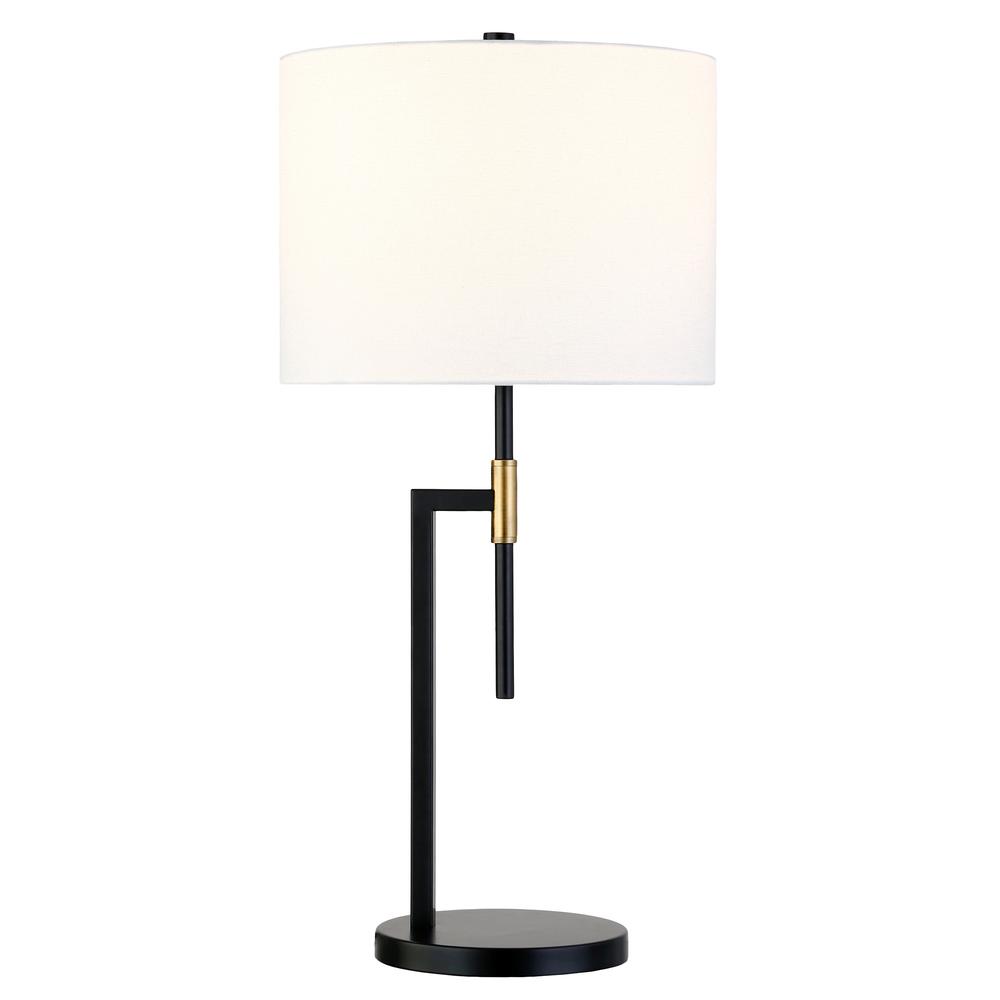 25" Black and Gold Metal Table Lamp With White Drum Shade. Picture 2