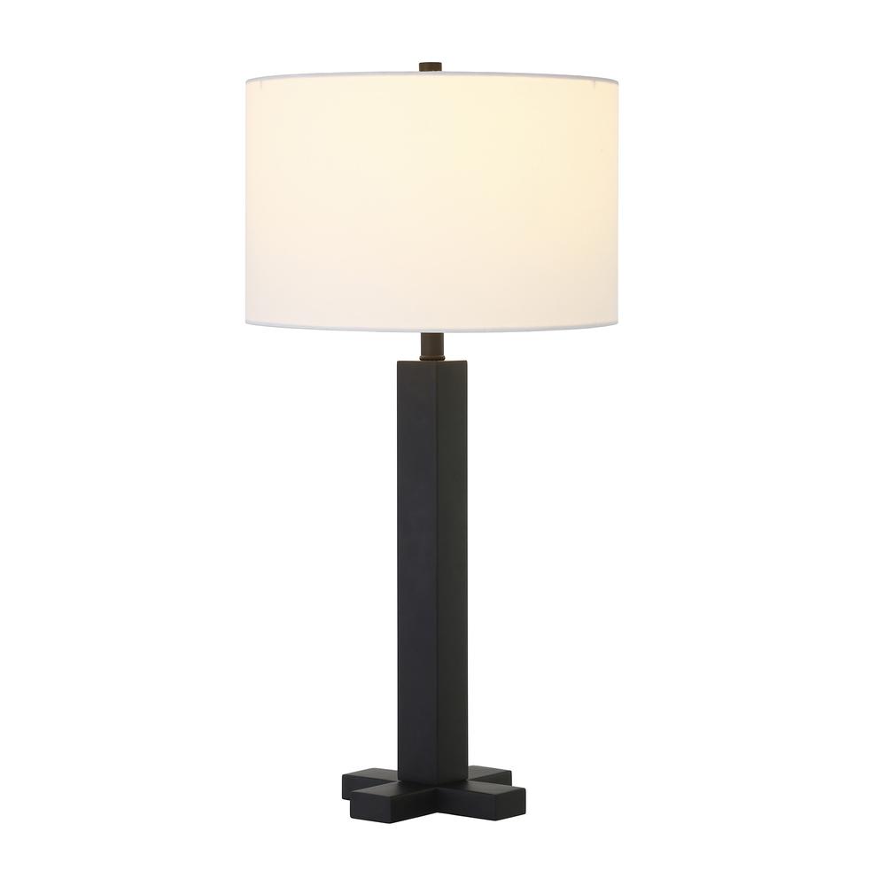 27" Black Metal Table Lamp With White Drum Shade. Picture 2