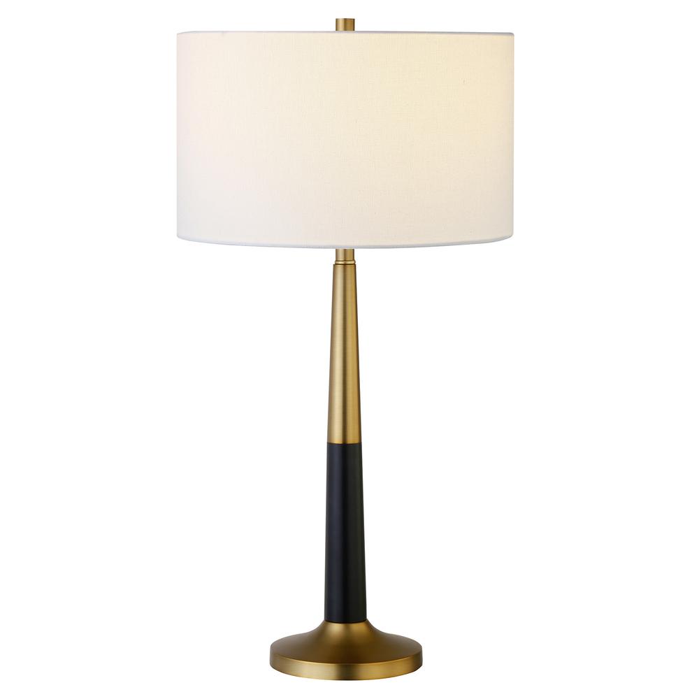29" Black and Gold Metal Table Lamp With White Drum Shade. Picture 2