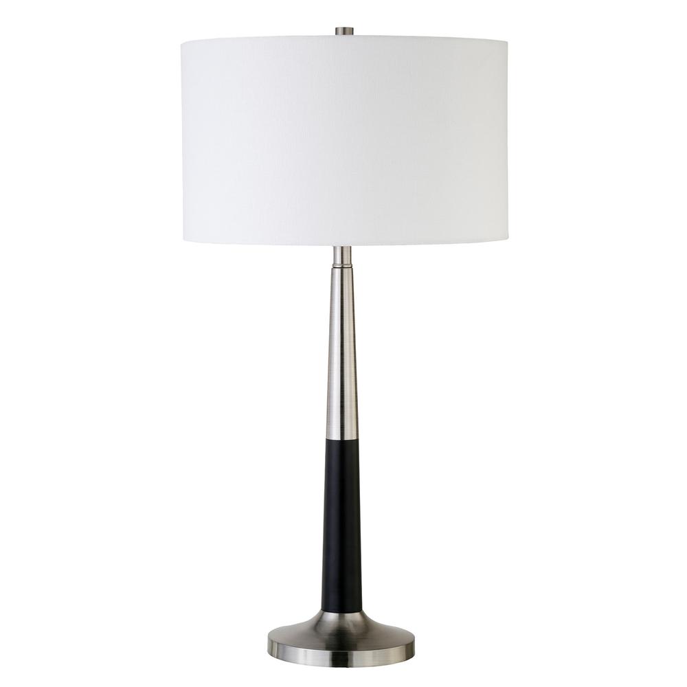 29" Black and Silver Metal Table Lamp With White Drum Shade. Picture 1