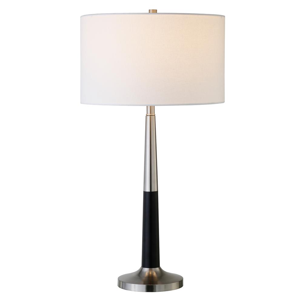 29" Black and Silver Metal Table Lamp With White Drum Shade. Picture 2