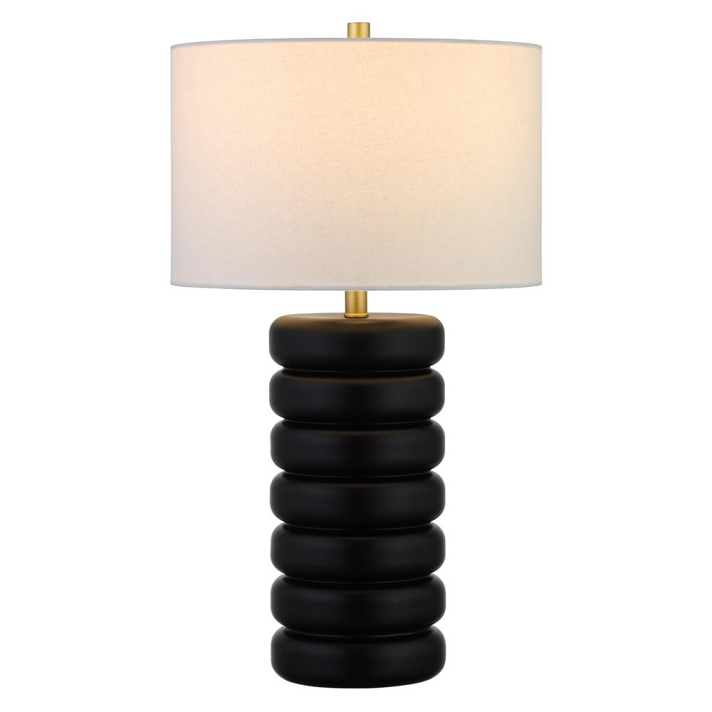 25" Black Ceramic Table Lamp With White Drum Shade. Picture 2