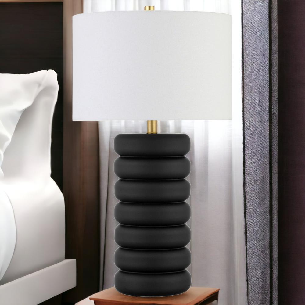 25" Black Ceramic Table Lamp With White Drum Shade. Picture 3