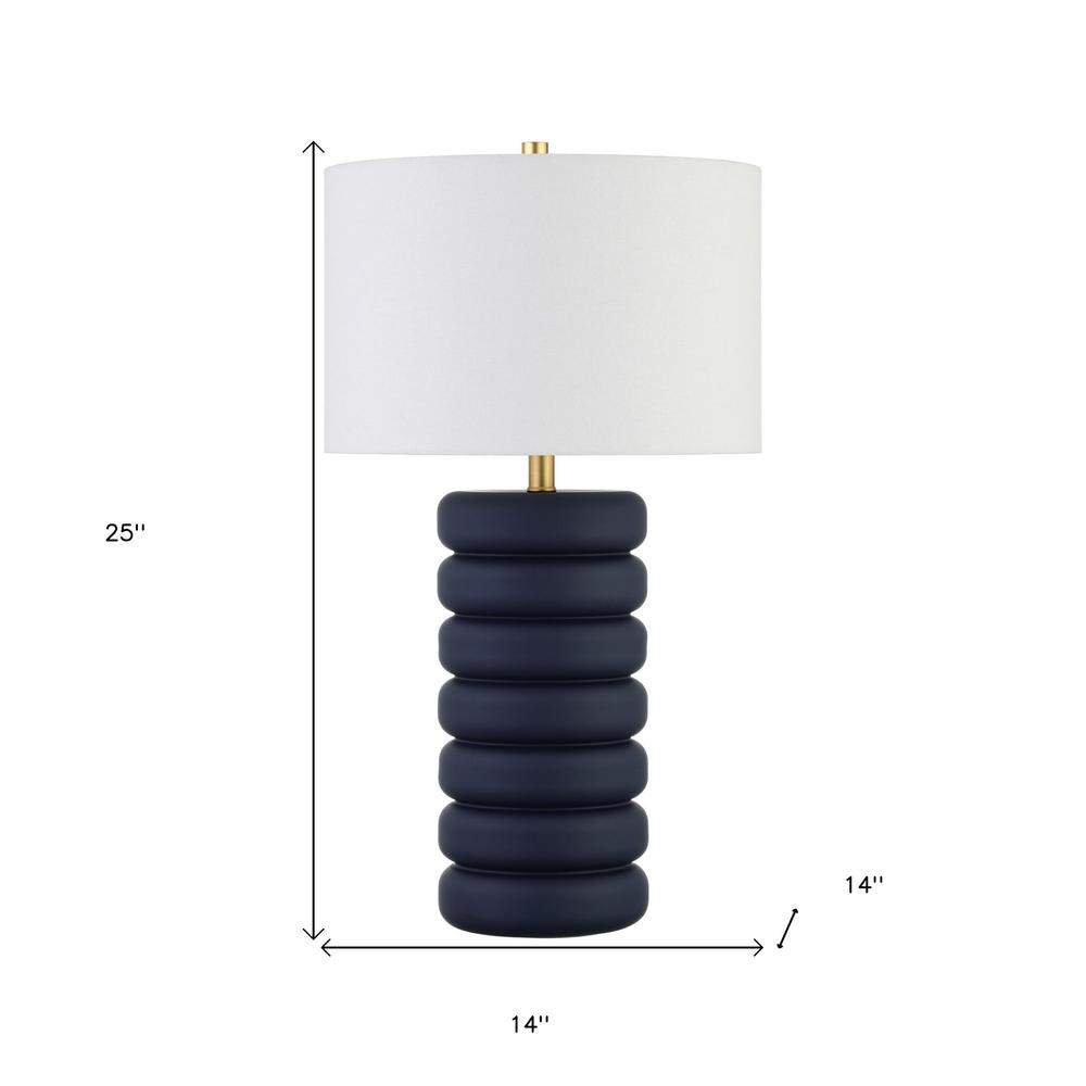 25" Navy Blue Ceramic Table Lamp With White Drum Shade. Picture 6