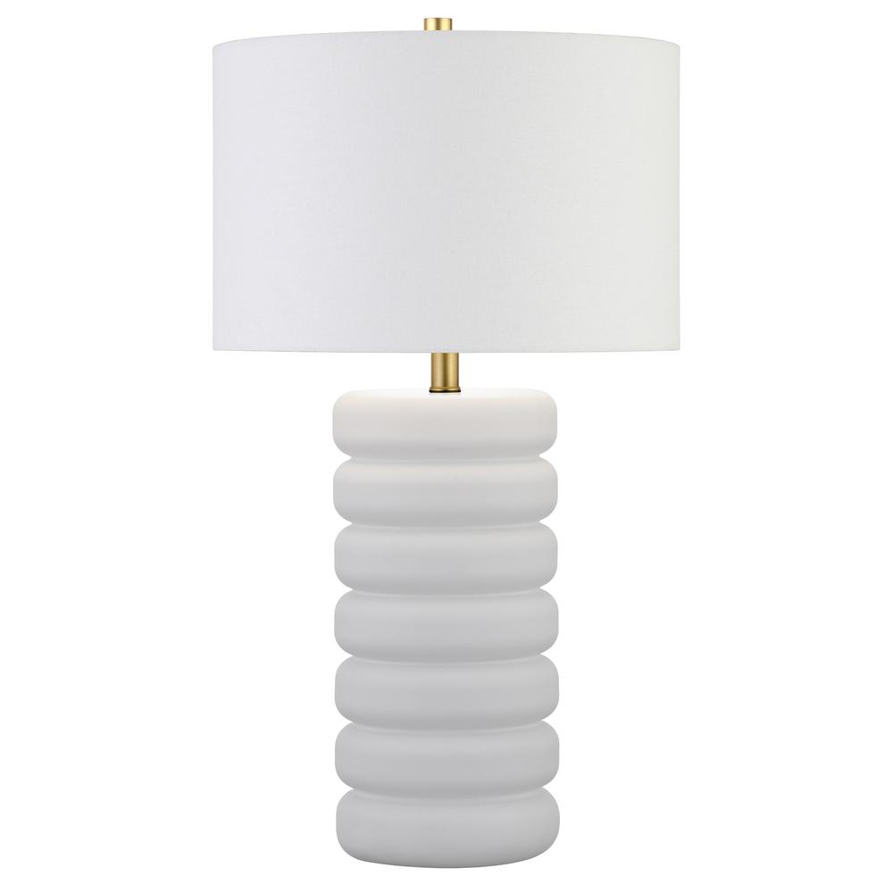 25" White Ceramic Table Lamp With White Drum Shade. Picture 1