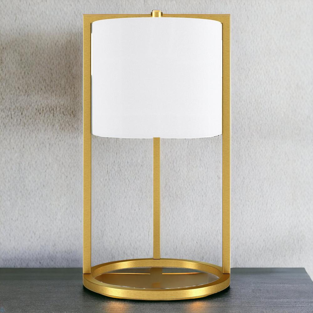 22" Brass Metal Table Lamp With White Drum Shade. Picture 4
