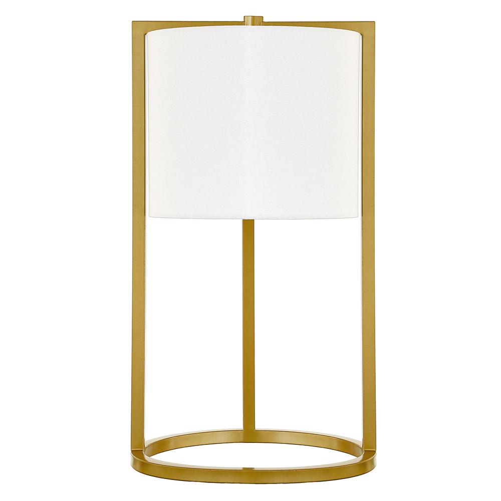 22" Brass Metal Table Lamp With White Drum Shade. Picture 2