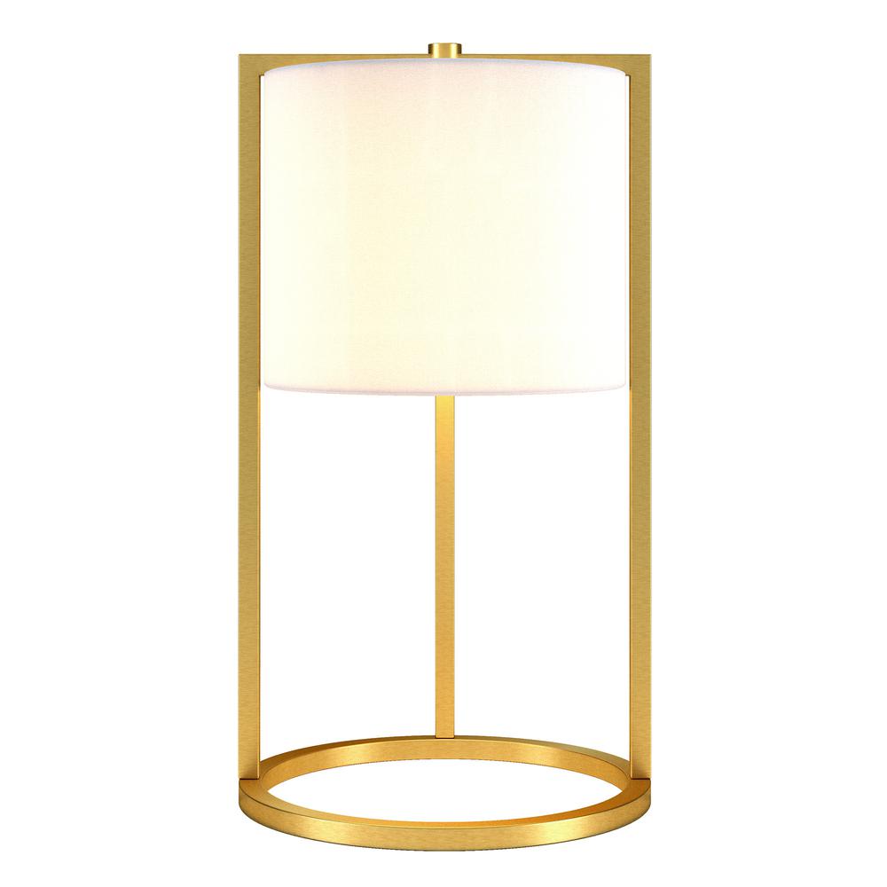 22" Brass Metal Table Lamp With White Drum Shade. Picture 3