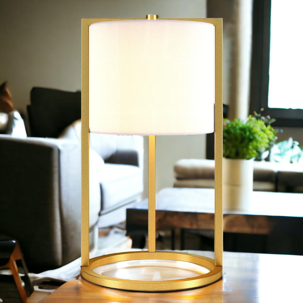 22" Brass Metal Table Lamp With White Drum Shade. Picture 5