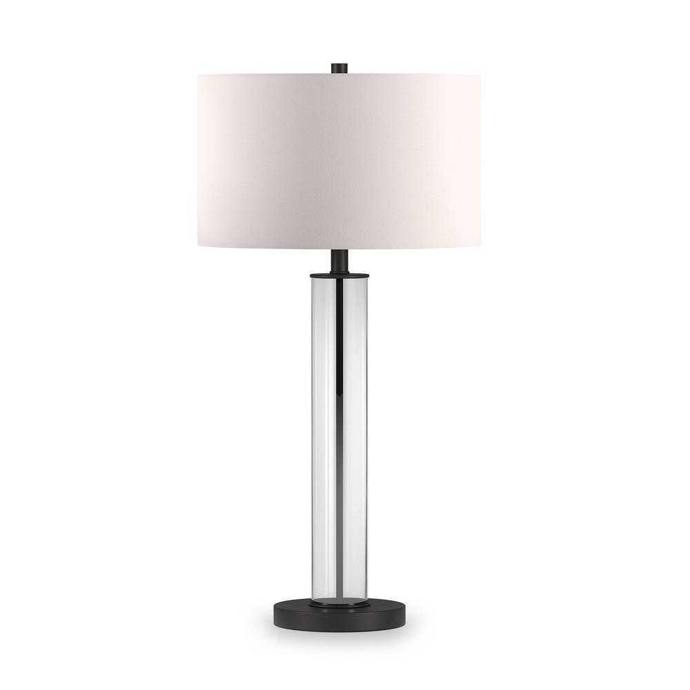 29" Black Glass Table Lamp With White Drum Shade. Picture 1