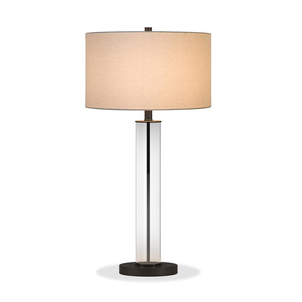 29" Black Glass Table Lamp With White Drum Shade. Picture 2