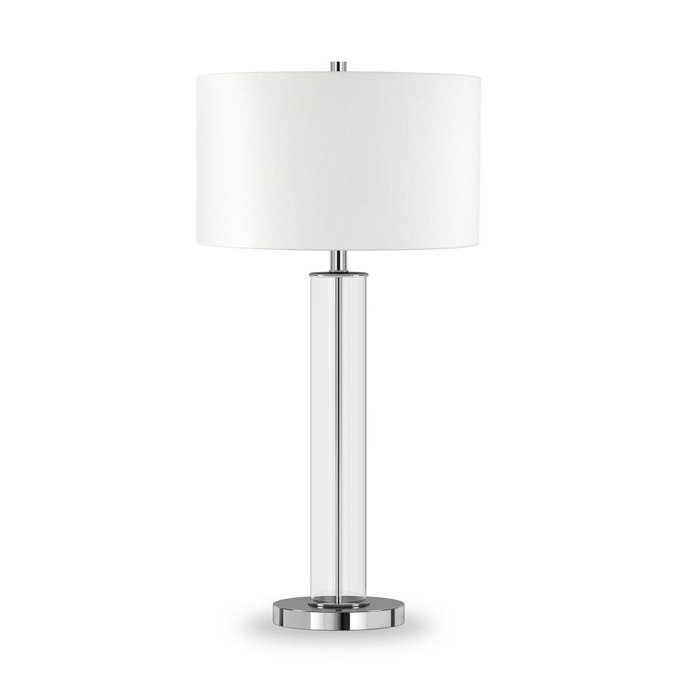 29" Nickel Glass Table Lamp With White Drum Shade. Picture 1