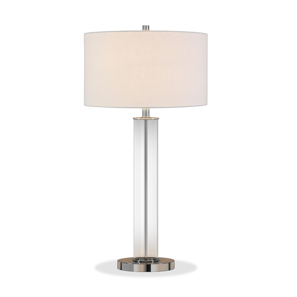 29" Nickel Glass Table Lamp With White Drum Shade. Picture 2