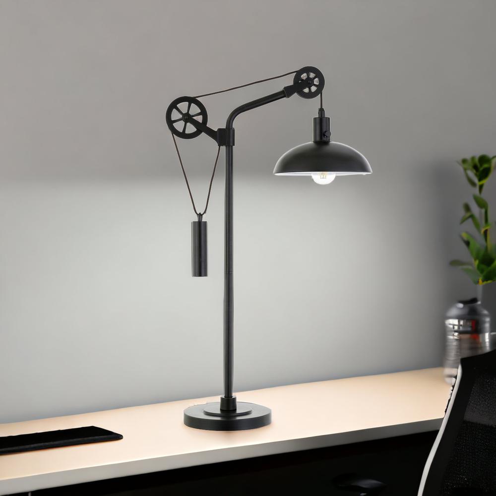 33" Black Metal Adjustable Desk Table Lamp With Black Dome Shade. Picture 3