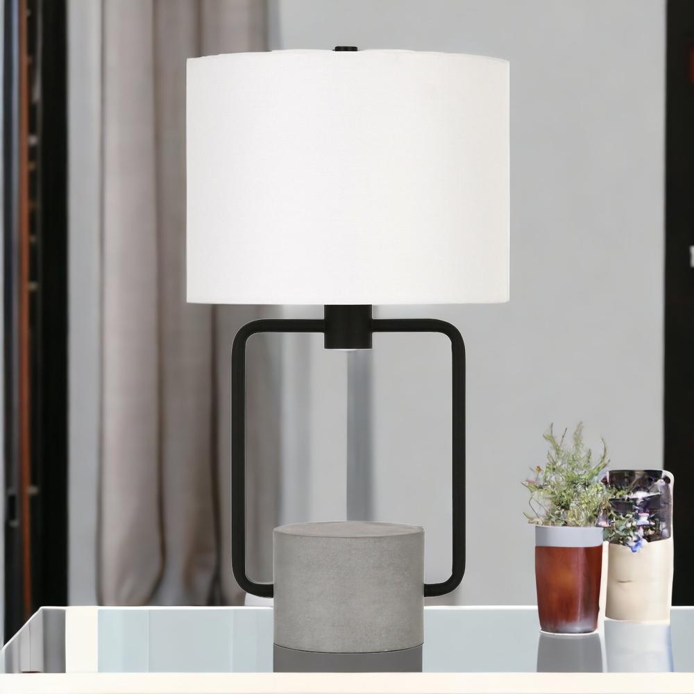 22" Black and Gray Concrete Table Lamp With White Drum Shade. Picture 4