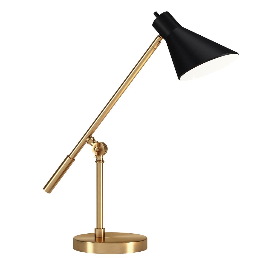 22" Brass Metal Desk Table Lamp With Black Cone Shade. Picture 2