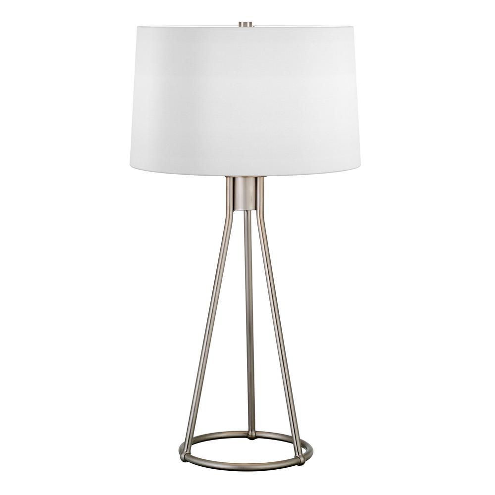 28" Nickel Metal Table Lamp With White Drum Shade. Picture 1
