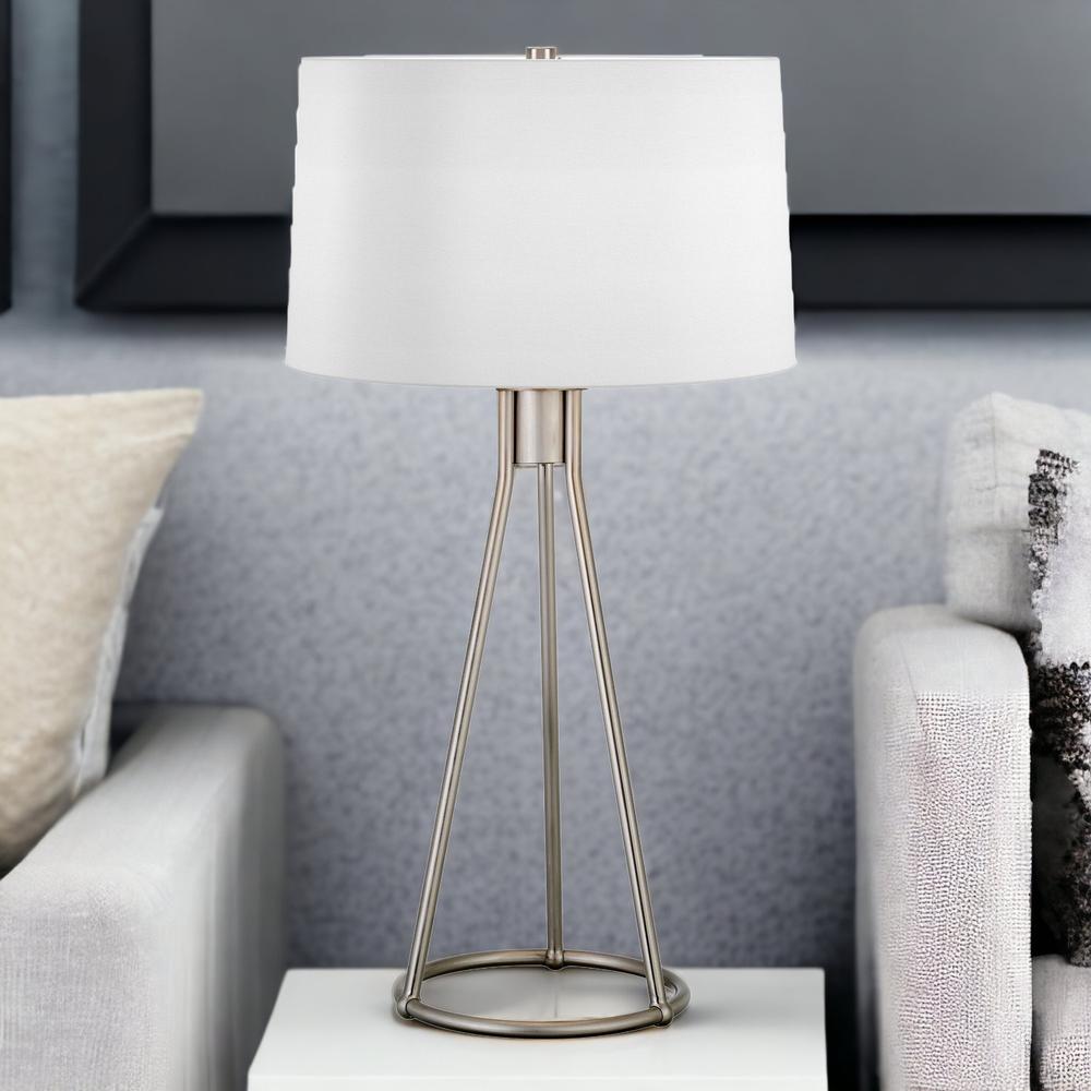 28" Nickel Metal Table Lamp With White Drum Shade. Picture 3
