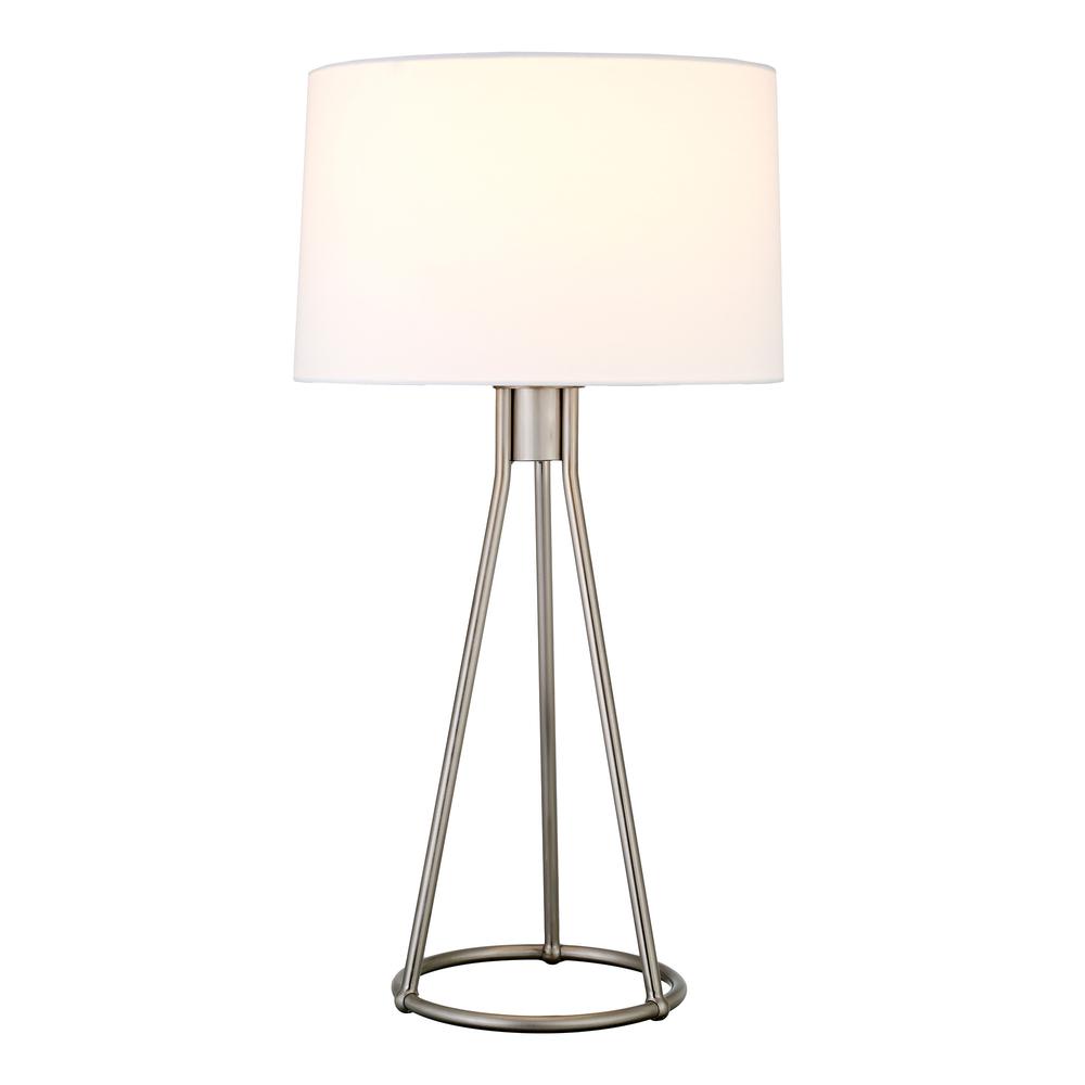 28" Nickel Metal Table Lamp With White Drum Shade. Picture 2