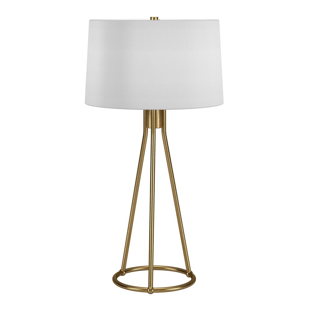 28" Brass Metal Table Lamp With White Drum Shade. Picture 1