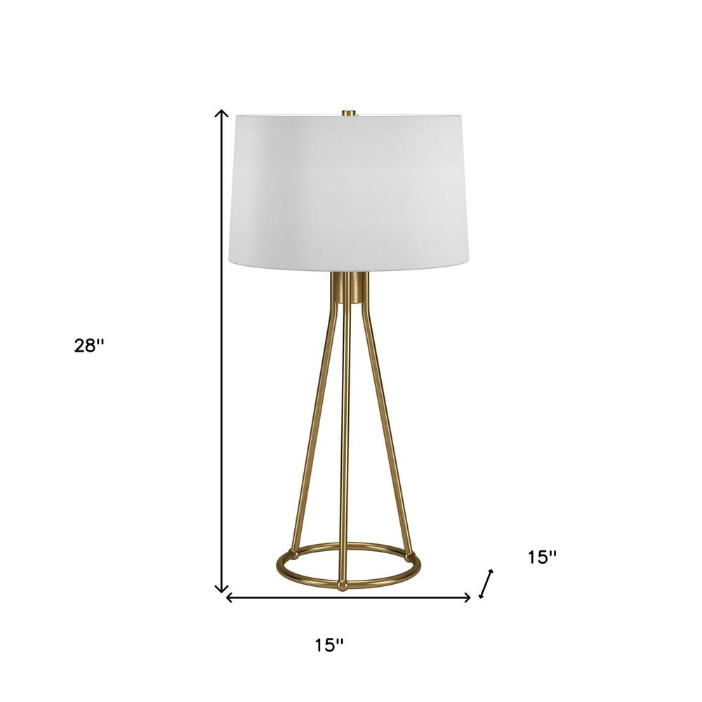 28" Brass Metal Table Lamp With White Drum Shade. Picture 6