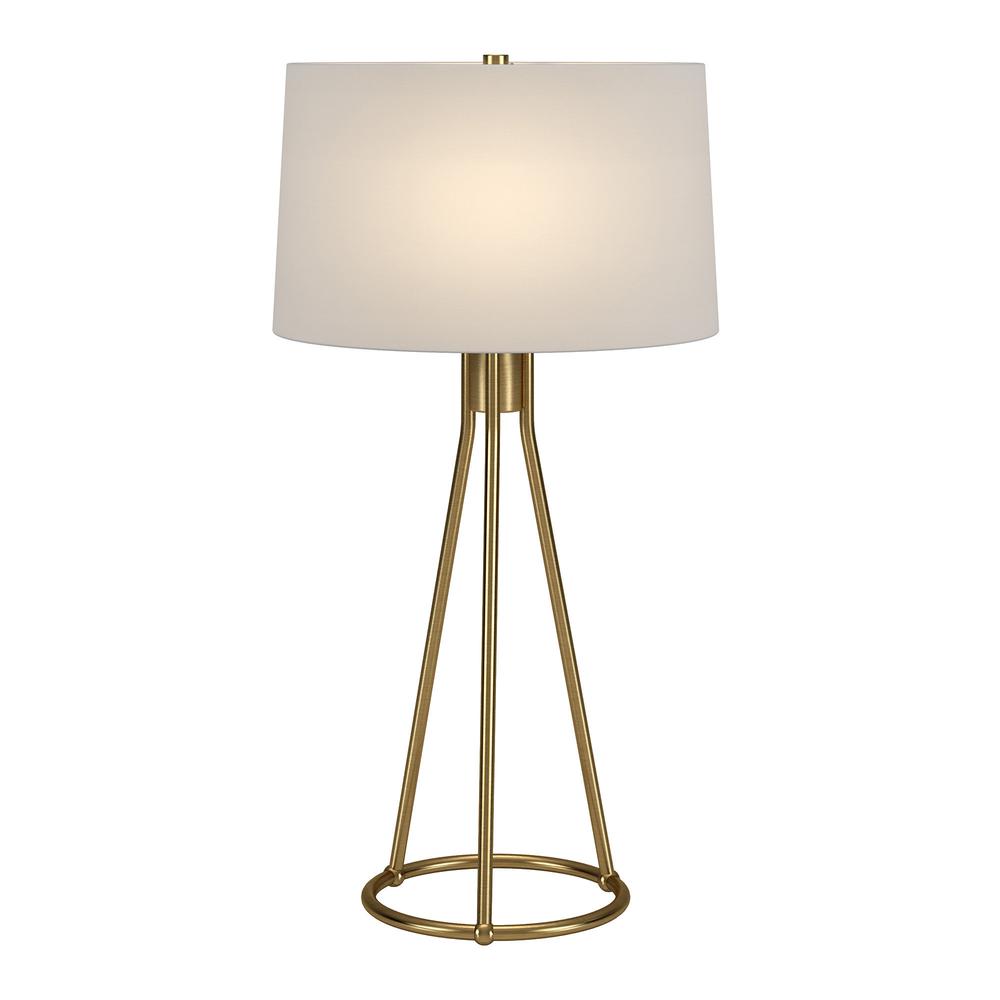 28" Brass Metal Table Lamp With White Drum Shade. Picture 2