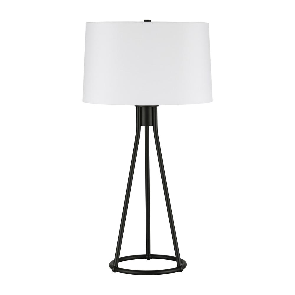 28" Black Metal Table Lamp With White Drum Shade. Picture 1