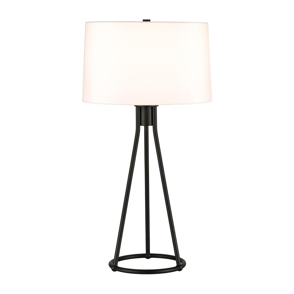 28" Black Metal Table Lamp With White Drum Shade. Picture 2