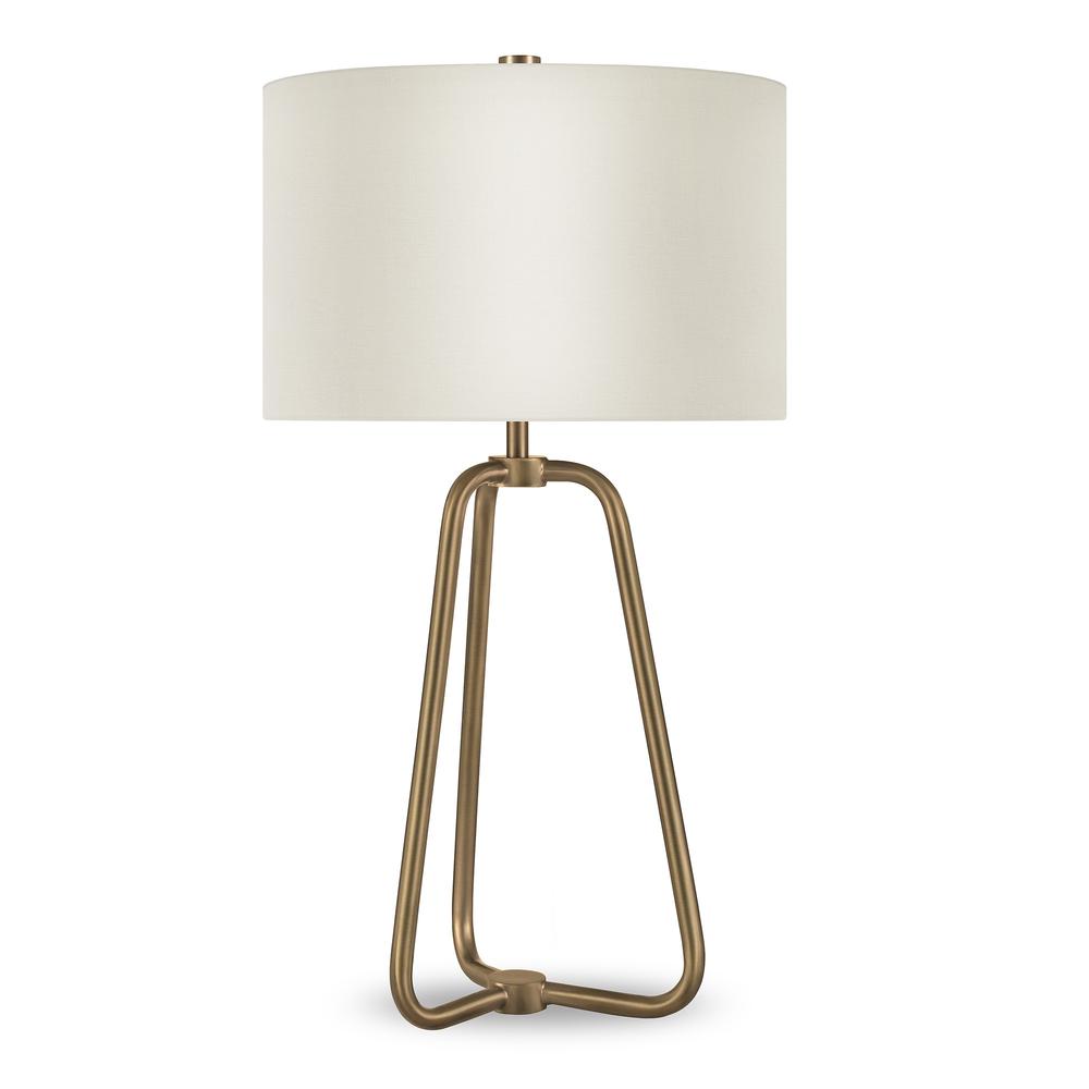 25" Brass Metal Table Lamp With White Drum Shade. Picture 1