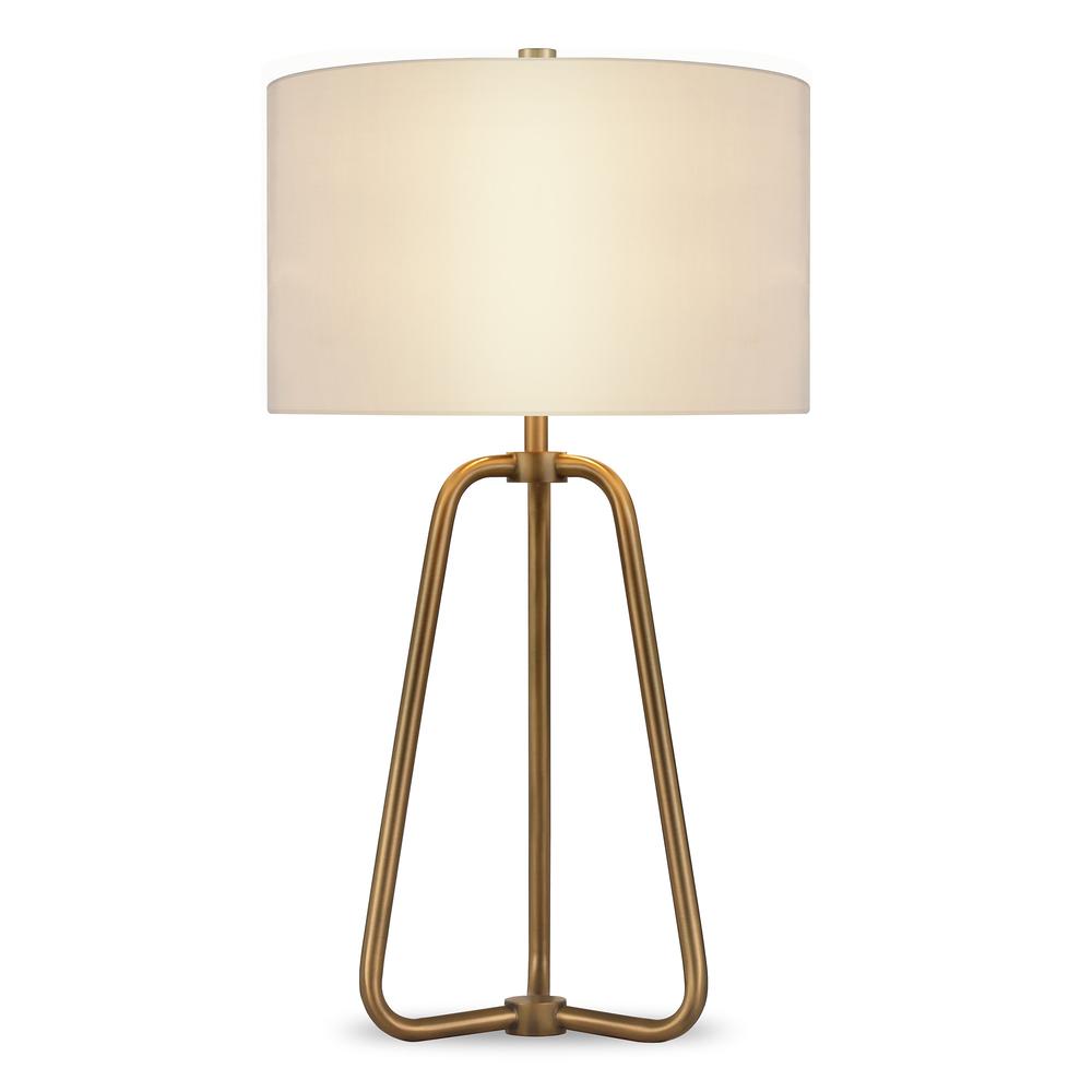 25" Brass Metal Table Lamp With White Drum Shade. Picture 2