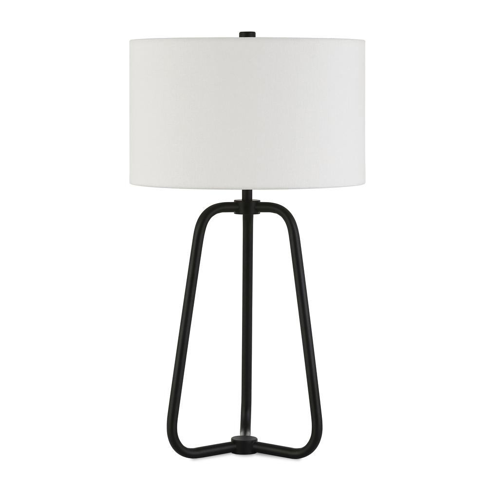 25" Black Metal Table Lamp With White Drum Shade. Picture 1