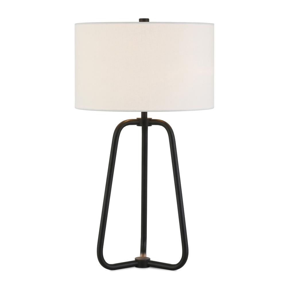 25" Black Metal Table Lamp With White Drum Shade. Picture 2