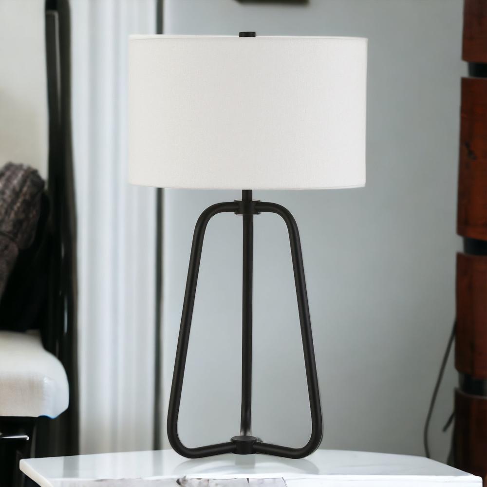 25" Black Metal Table Lamp With White Drum Shade. Picture 4