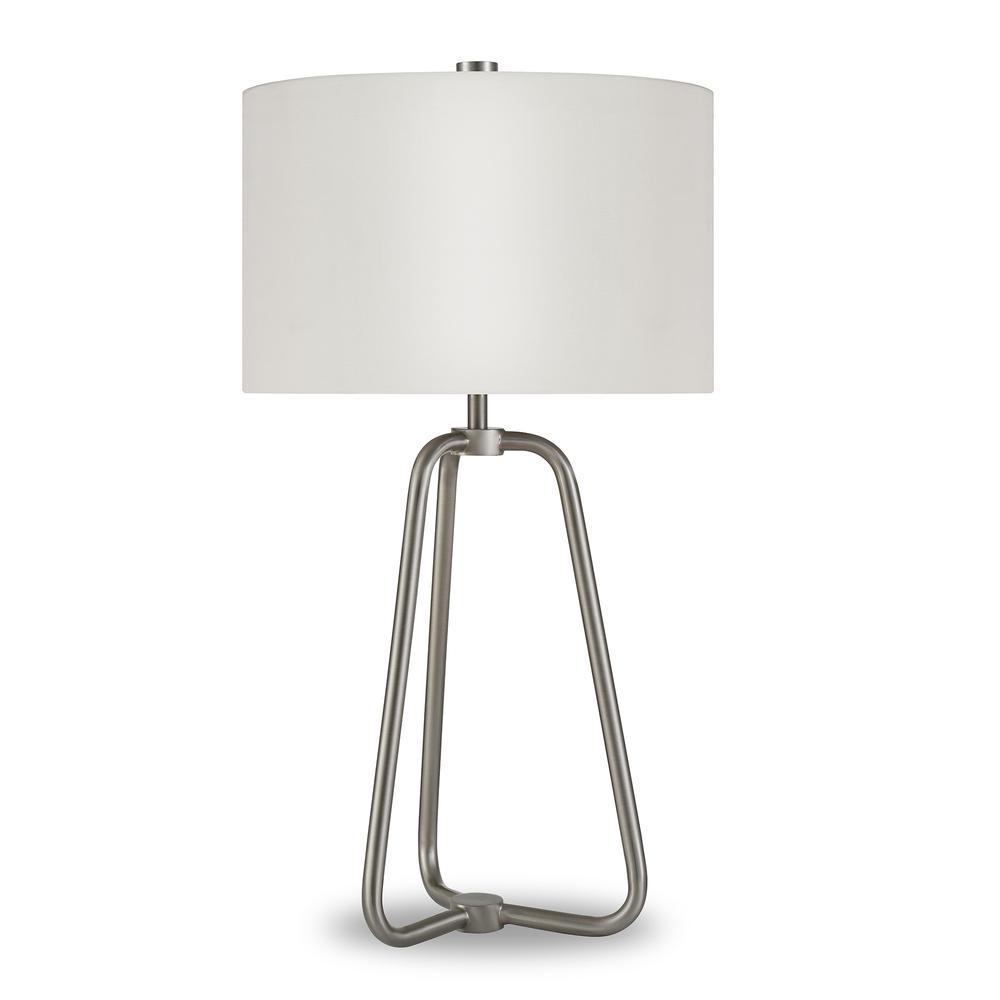 25" Nickel Metal Table Lamp With White Drum Shade. Picture 1