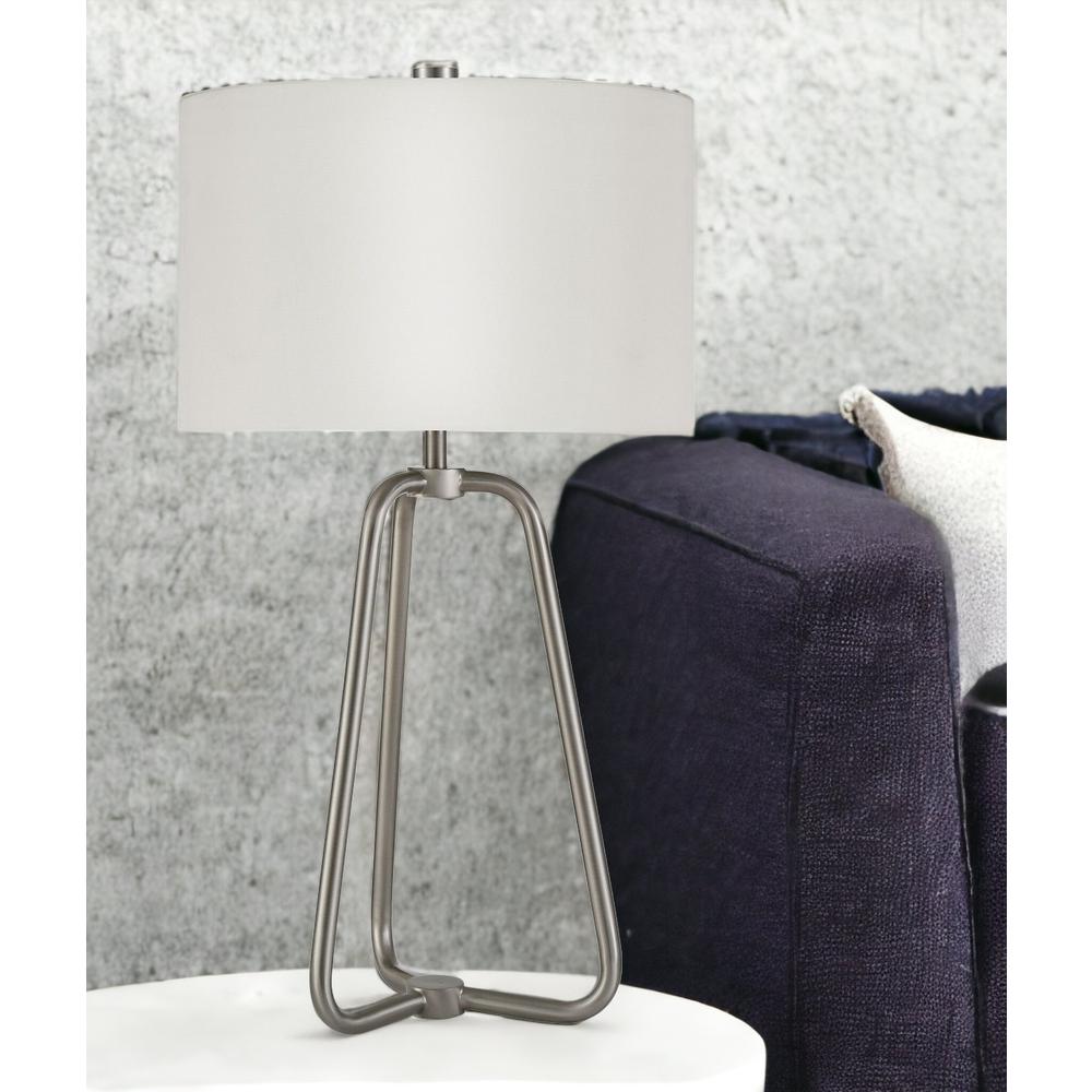 25" Nickel Metal Table Lamp With White Drum Shade. Picture 3