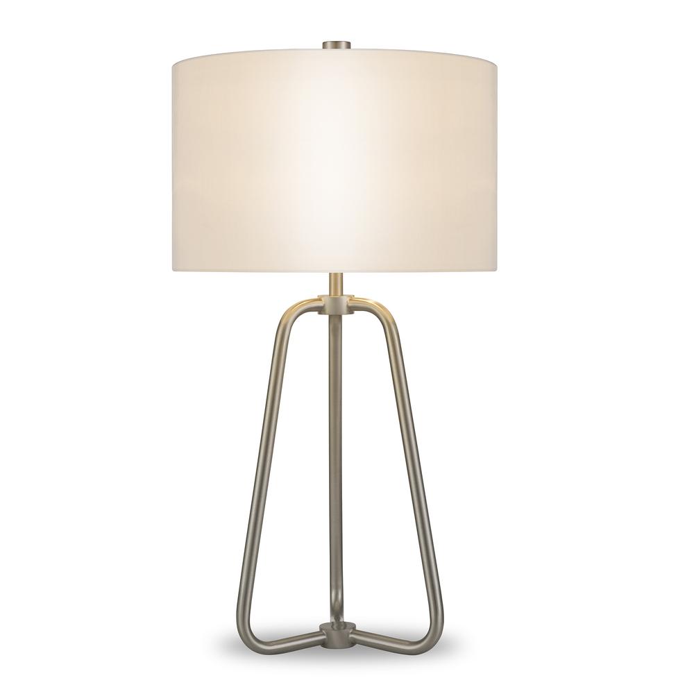 25" Nickel Metal Table Lamp With White Drum Shade. Picture 2