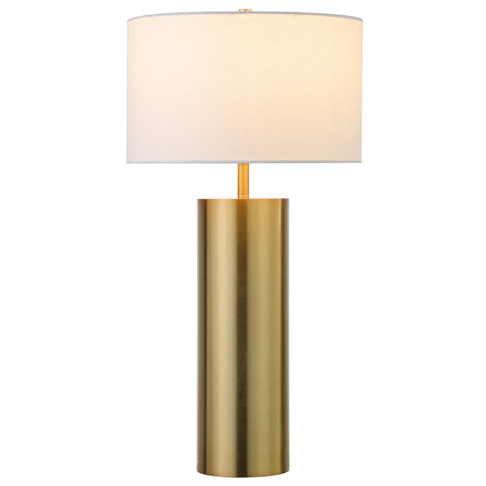 30" Brass Metal Table Lamp With White Drum Shade. Picture 2