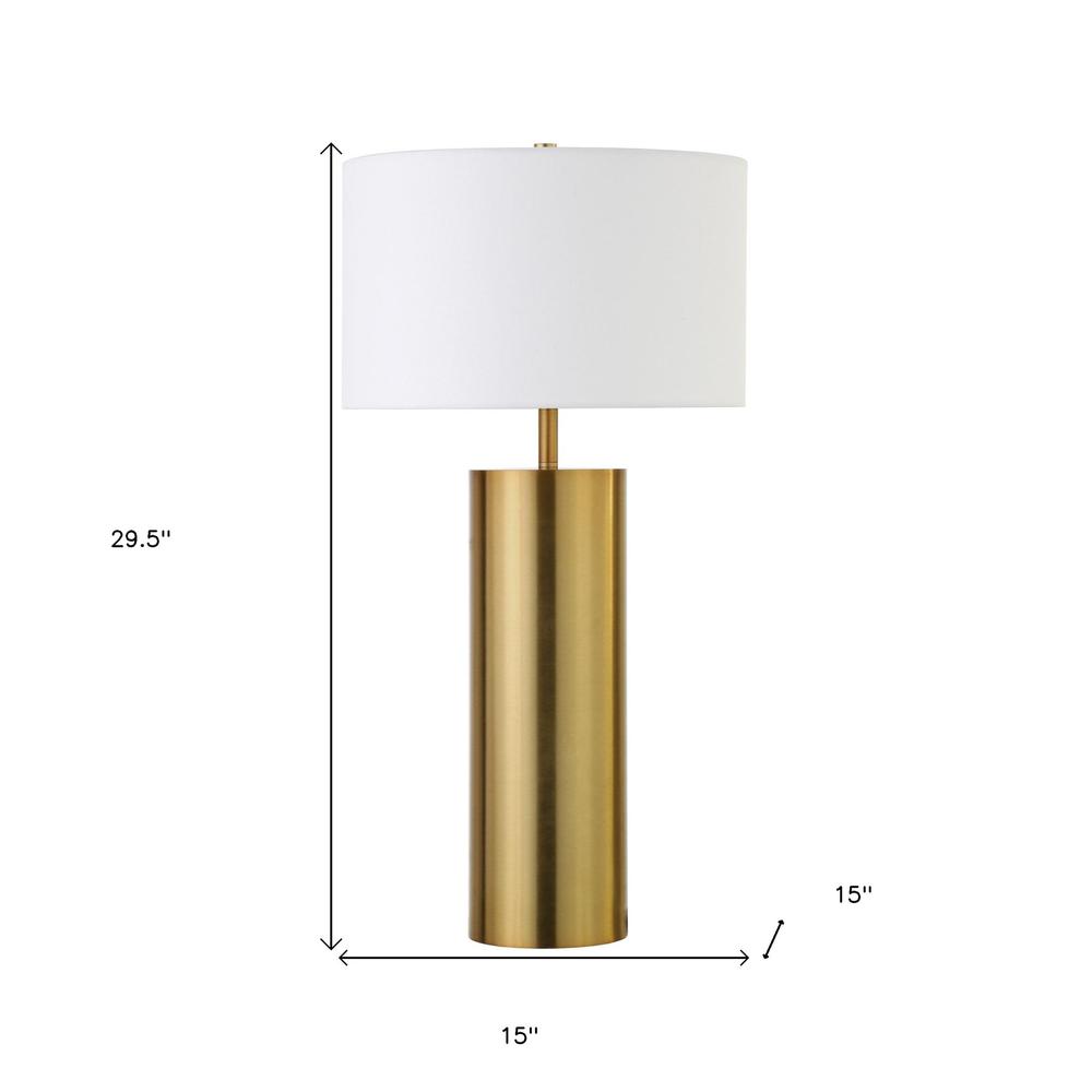 30" Brass Metal Table Lamp With White Drum Shade. Picture 5