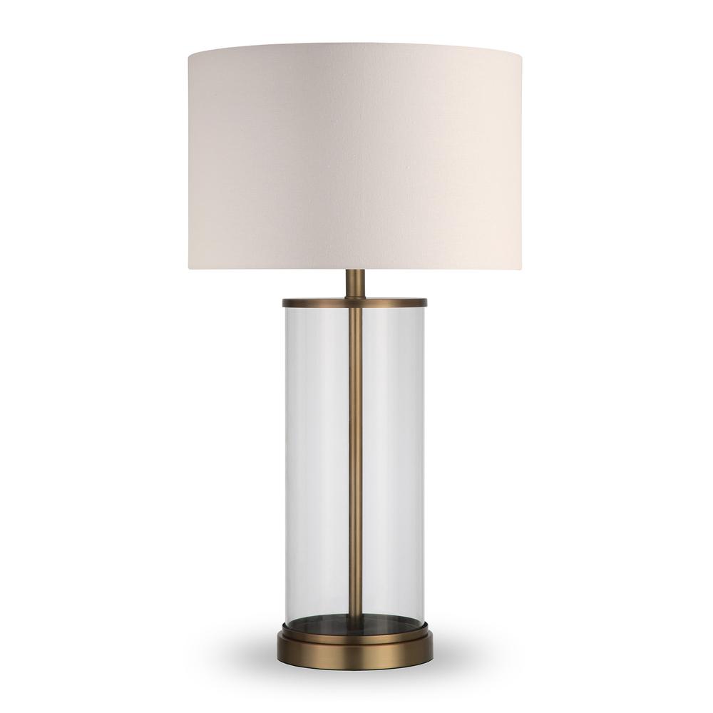 28" Brass Glass Table Lamp With White Drum Shade. Picture 1