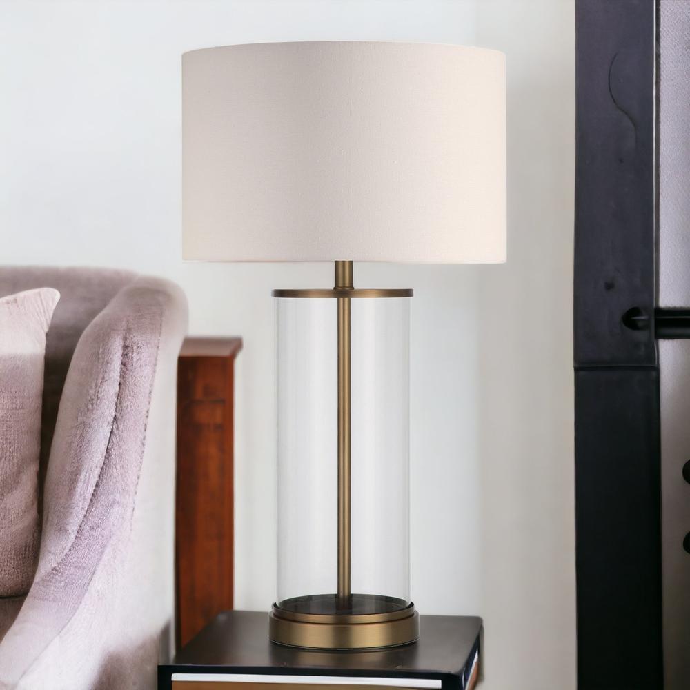 28" Brass Glass Table Lamp With White Drum Shade. Picture 3