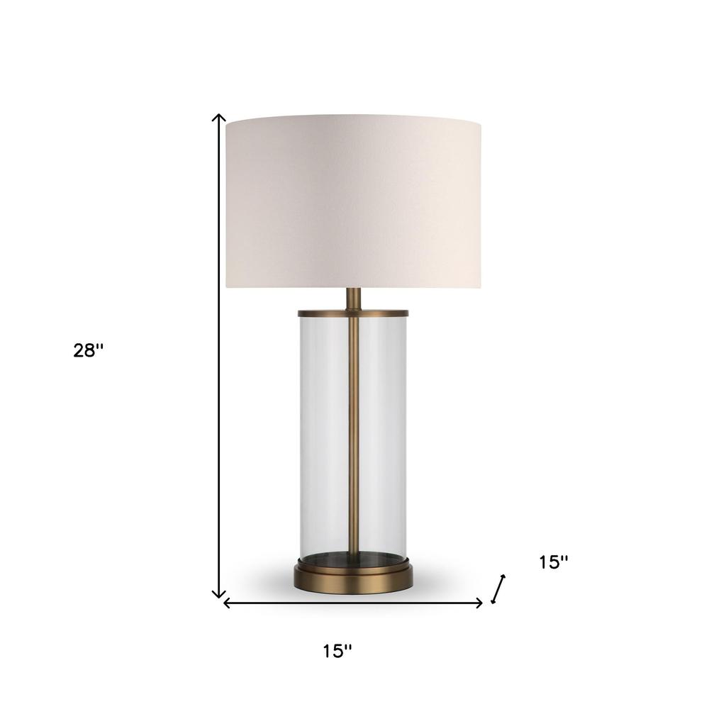 28" Brass Glass Table Lamp With White Drum Shade. Picture 7