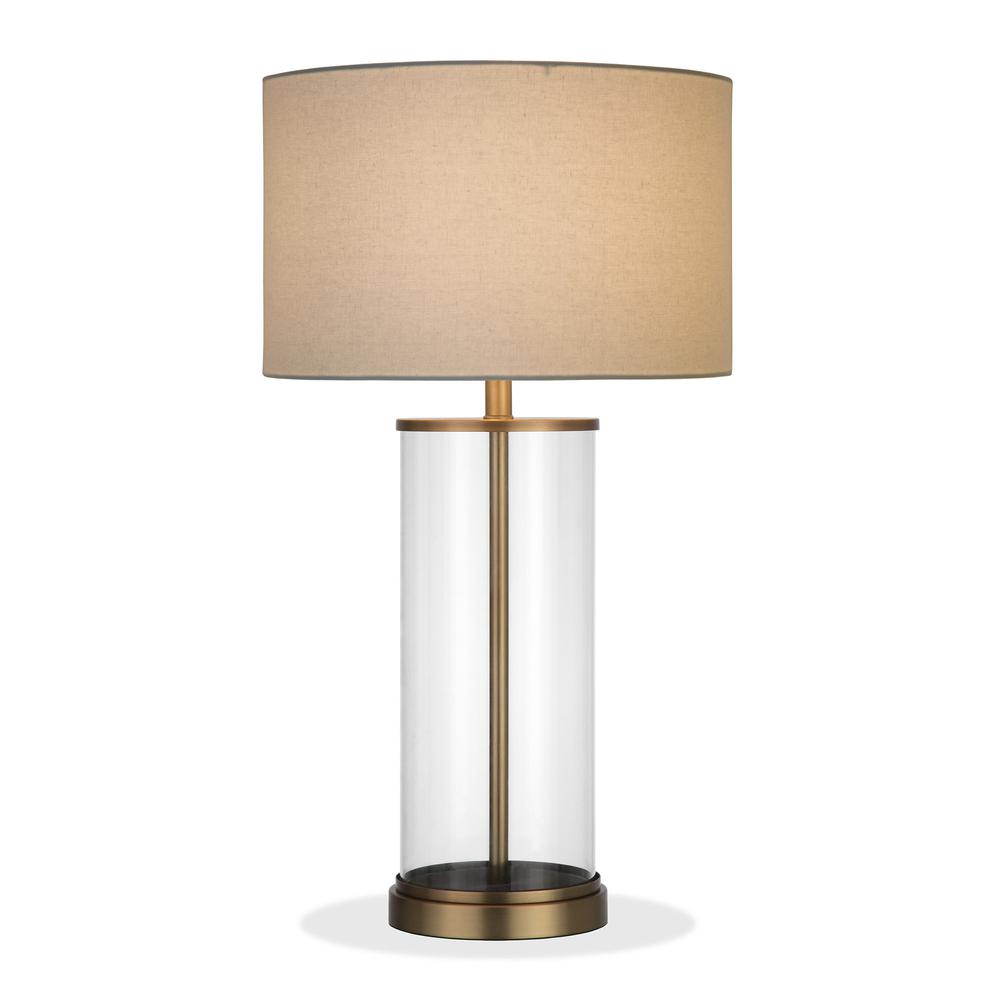 28" Brass Glass Table Lamp With White Drum Shade. Picture 2