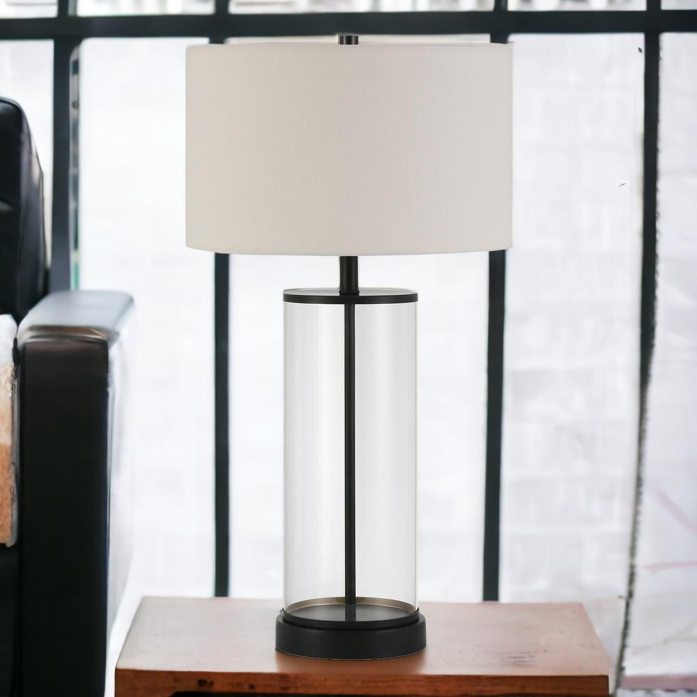 28" Black Glass Table Lamp With White Drum Shade. Picture 4